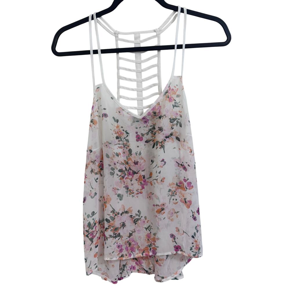 CHLOE K Sheer Floral Spaghetti Strap Top M (1351)